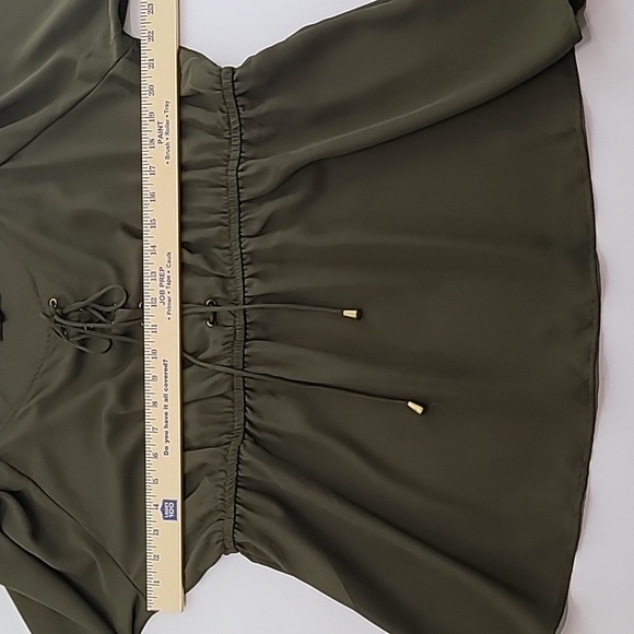 NEW GLORY Women's Green Peasant Blouse Lace Up Front with Bell Sleeves -Size 2X - Picture 12 of 12